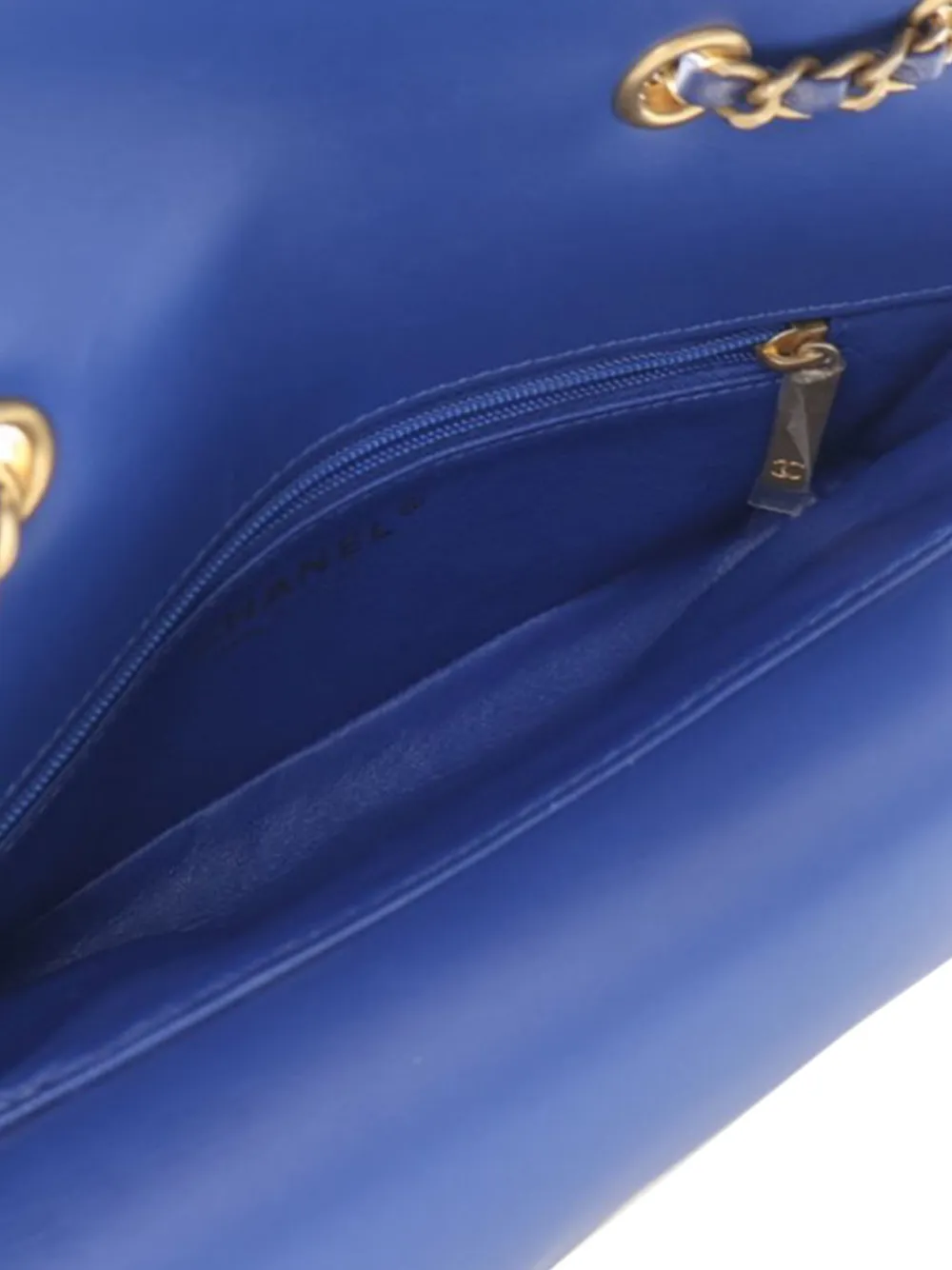 Pre-owned Chanel 2019 Small Quilted Metallic Lambskin Cc Chic Double Flap Shoulder Bag In Blue