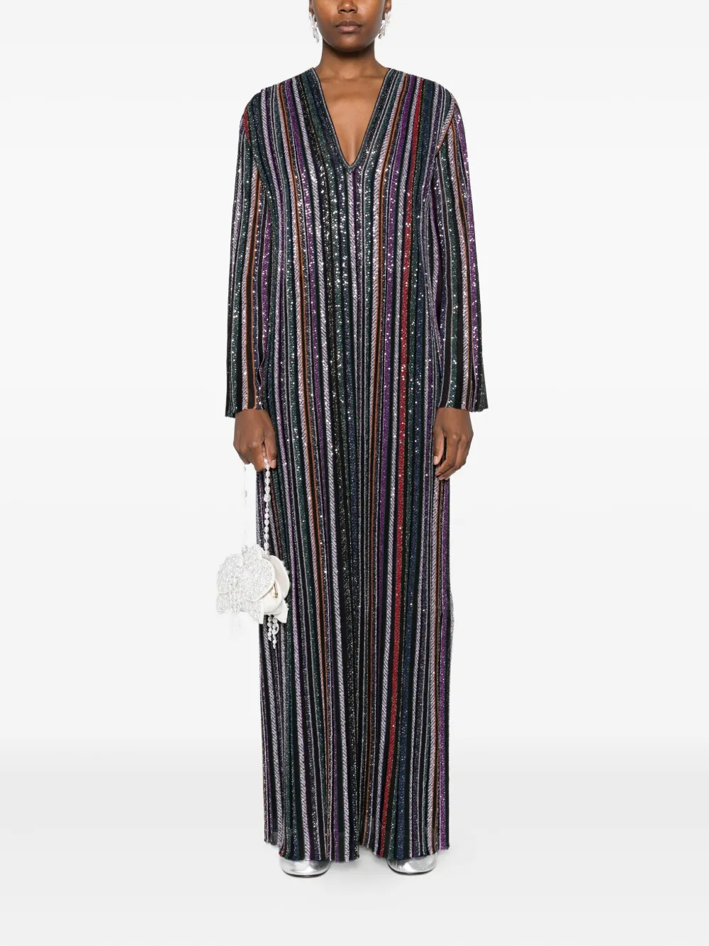 Missoni Sequin-striped V-neck Maxi Dress In Multi