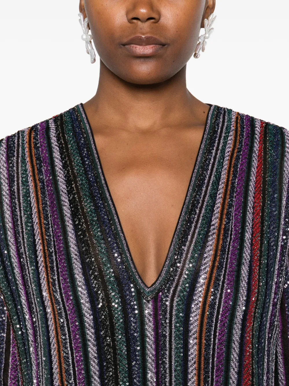 Missoni Sequin-striped V-neck Maxi Dress In Multi