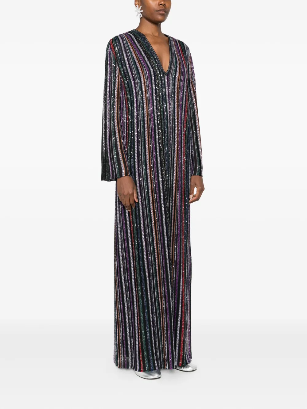 Missoni Sequin-striped V-neck Maxi Dress In Multi