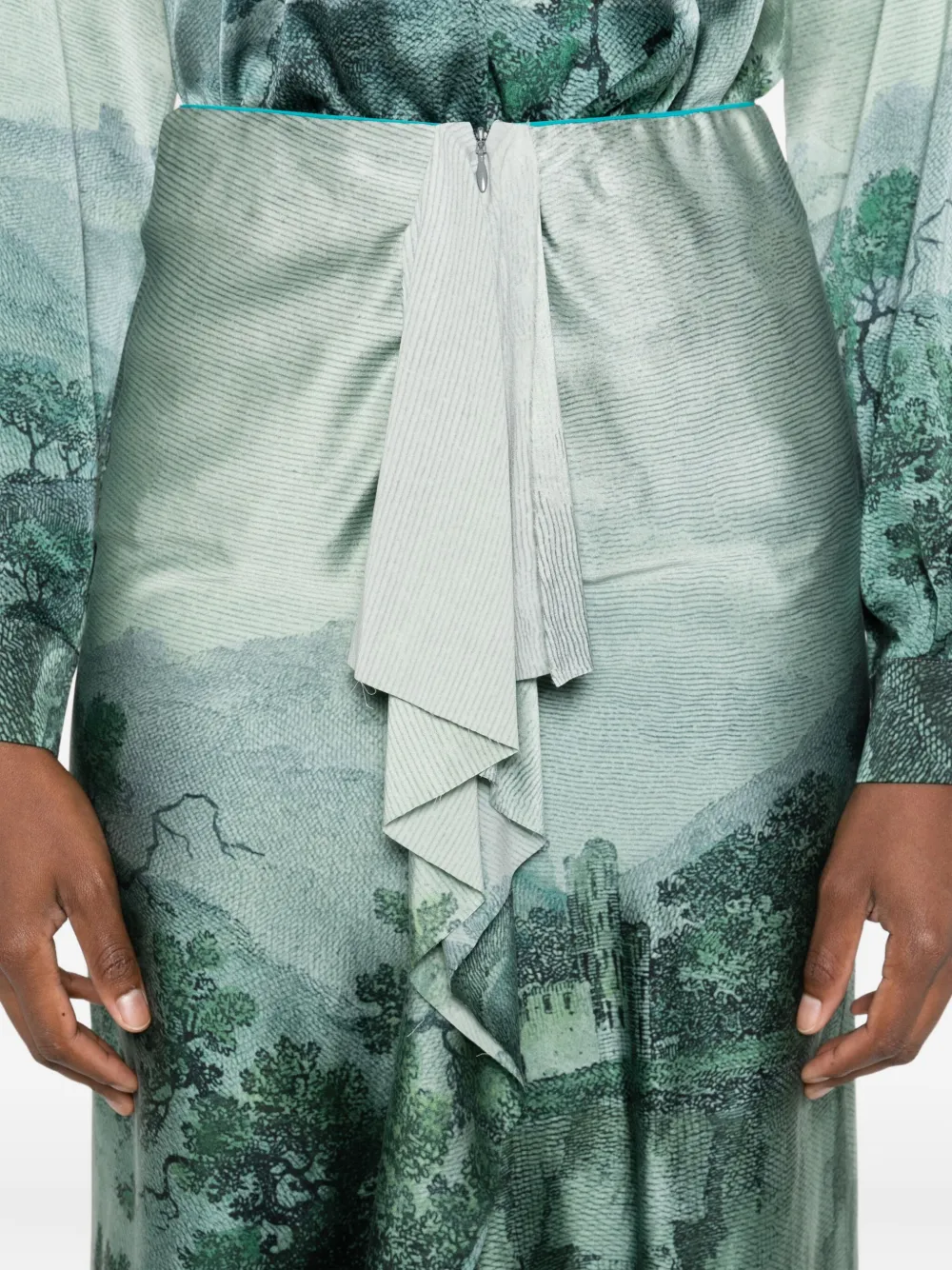 Pierre-louis Mascia Landscape-print Midi Skirt In Green