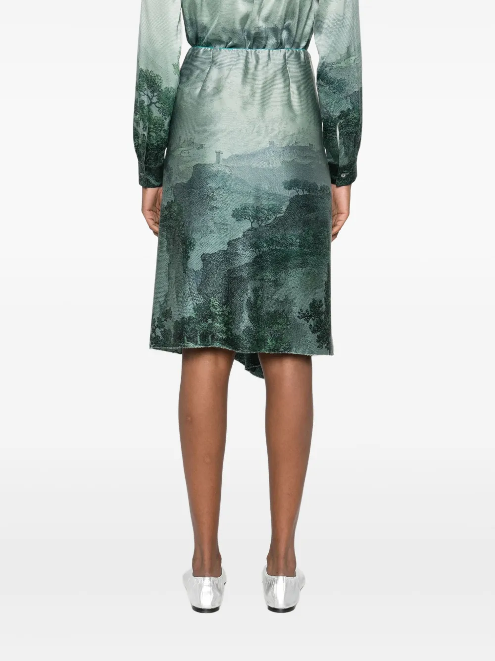 Pierre-louis Mascia Landscape-print Midi Skirt In Green