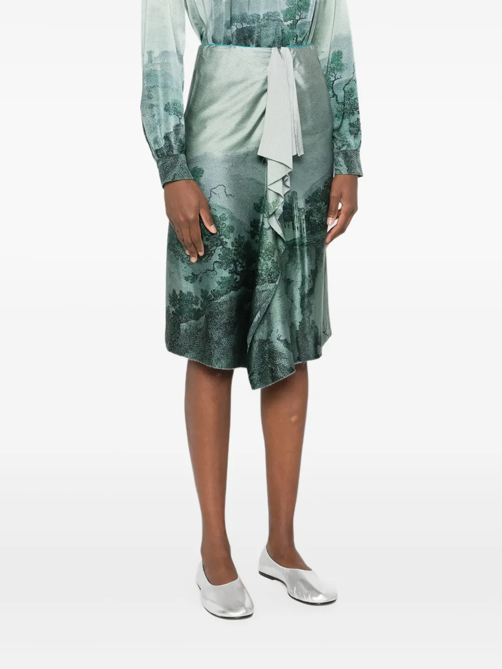 Pierre-louis Mascia Landscape-print Midi Skirt In Green