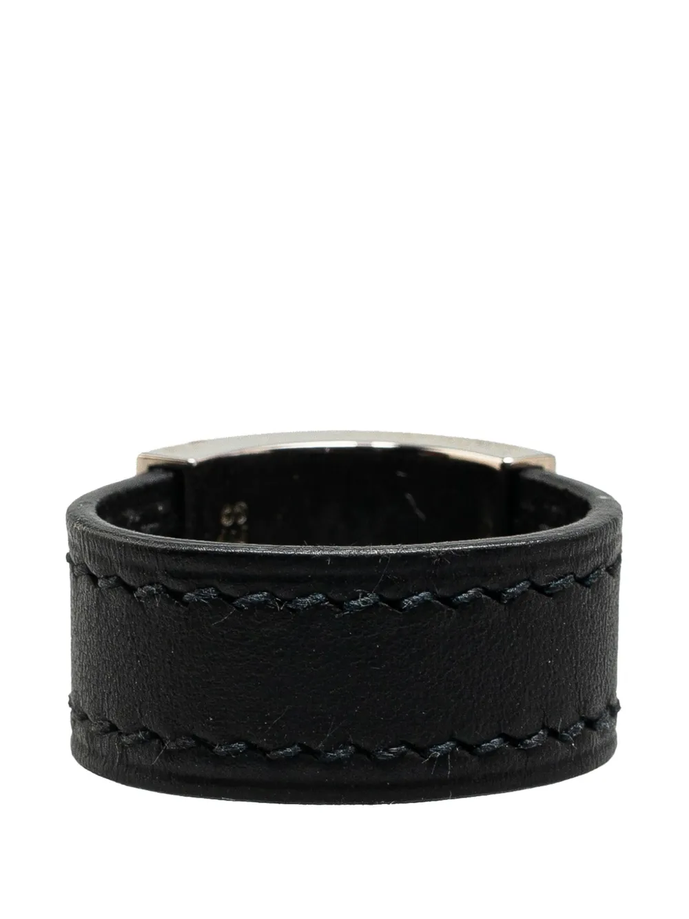 Pre-owned Hermes 2011-2025 Leather And Palladium Plated Collier De Chien Ring Costume Ring In Black