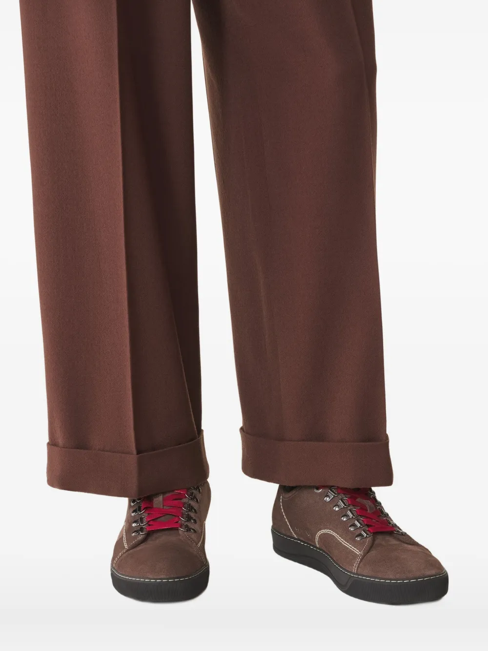 Lanvin suede leather lace-up sneakers Brown