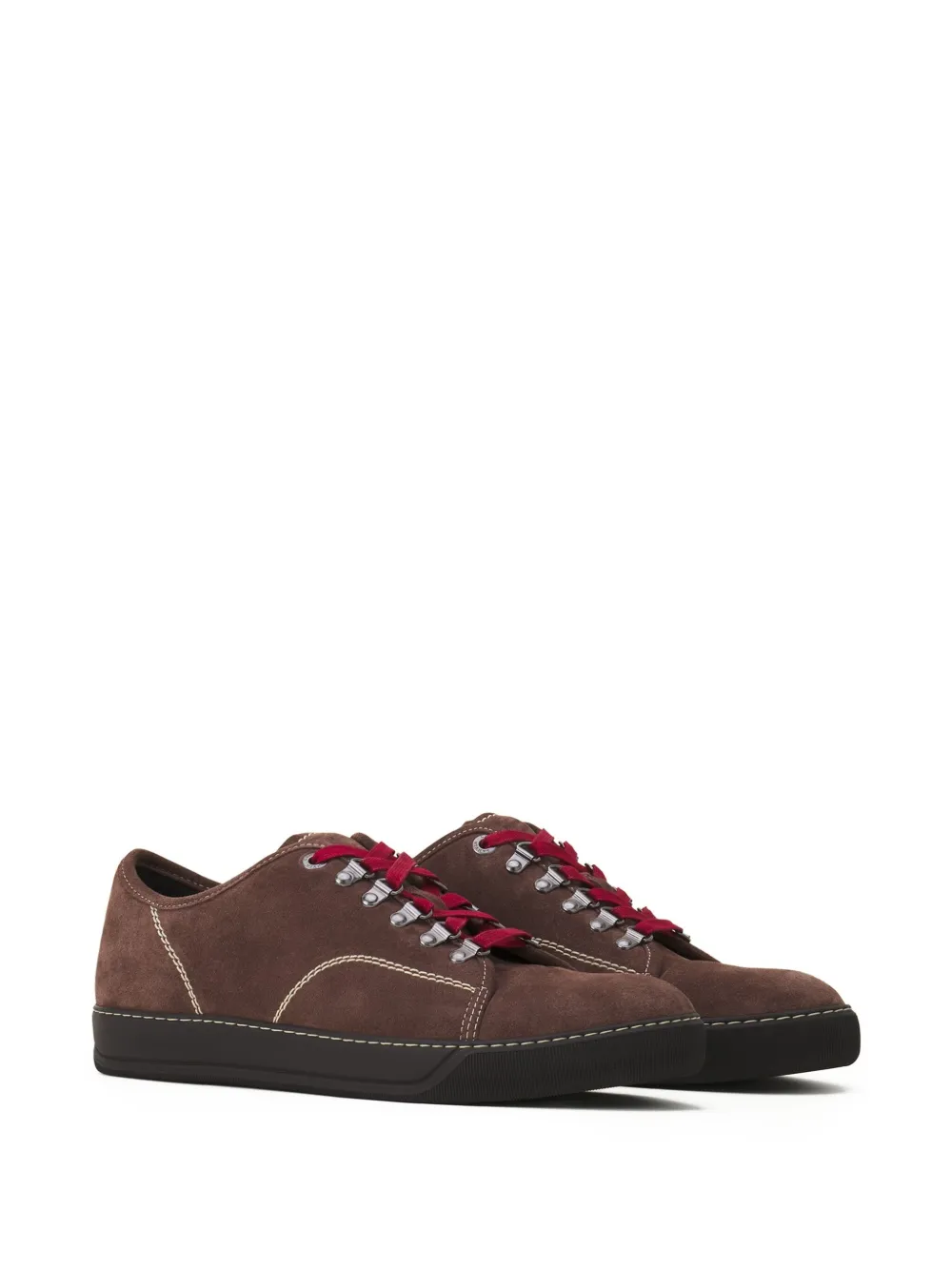 Lanvin suede leather lace-up sneakers Brown