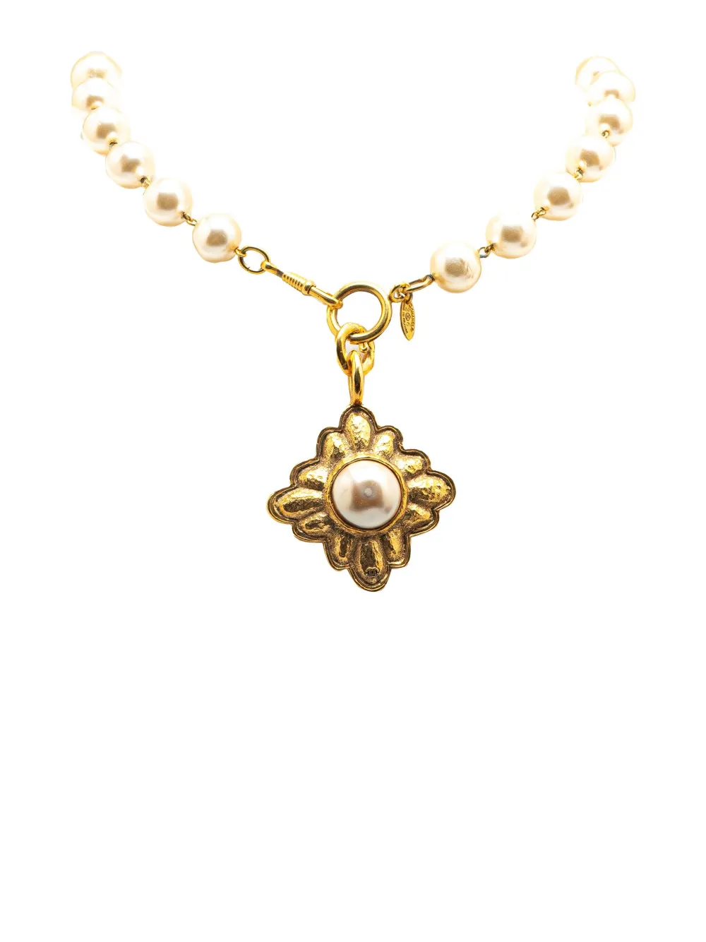CHANEL Pre-Owned 1980-1990 Gold Plated Faux Pearl Necklace costume CHANEL Pre-Owned 1980-1990 Gold Plated Faux Pearl Necklace costume