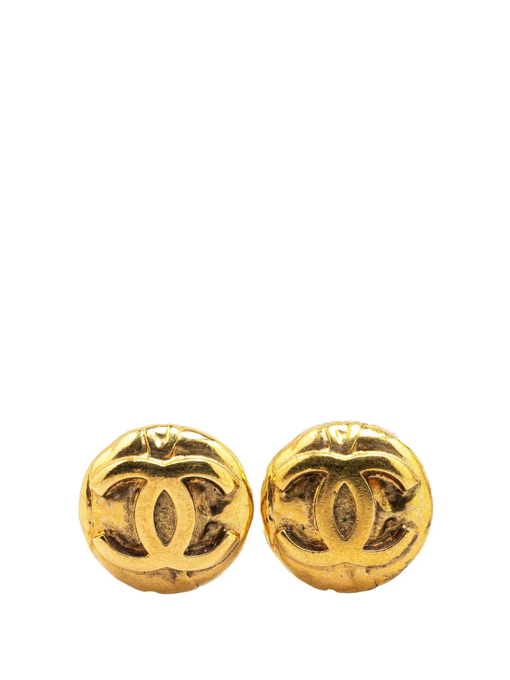 CHANEL Pre-Owned 1996 Gold Plated CC Round Clip On Earrings costume CHANEL Pre-Owned 1996 Gold Plated CC Round Clip On Earrings costume