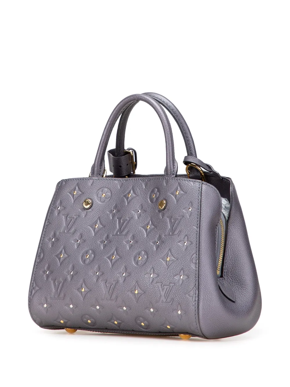 Pre-owned Louis Vuitton 2016 Monogram Empreinte Studded Montaigne Bb Satchel In Gray