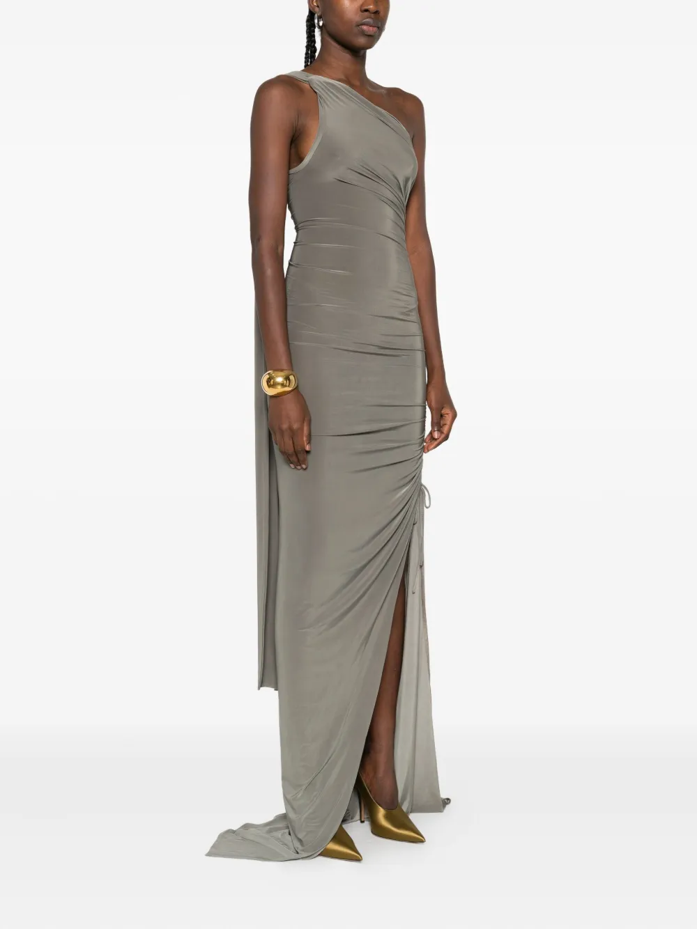 Atu Body Couture one-shoulder side-split midi dress Groen