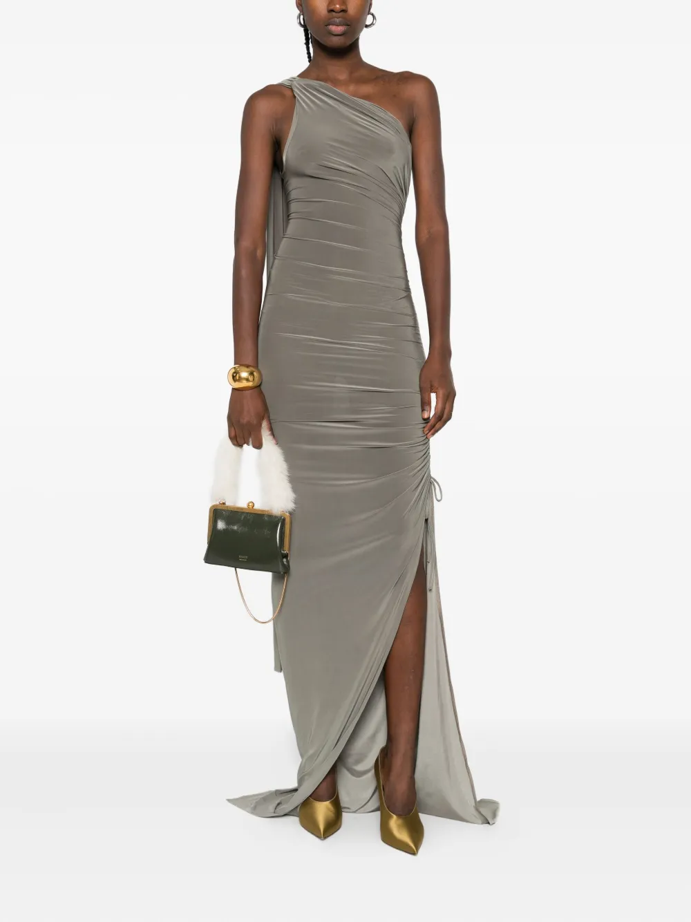 Atu Body Couture one-shoulder side-split midi dress - Groen