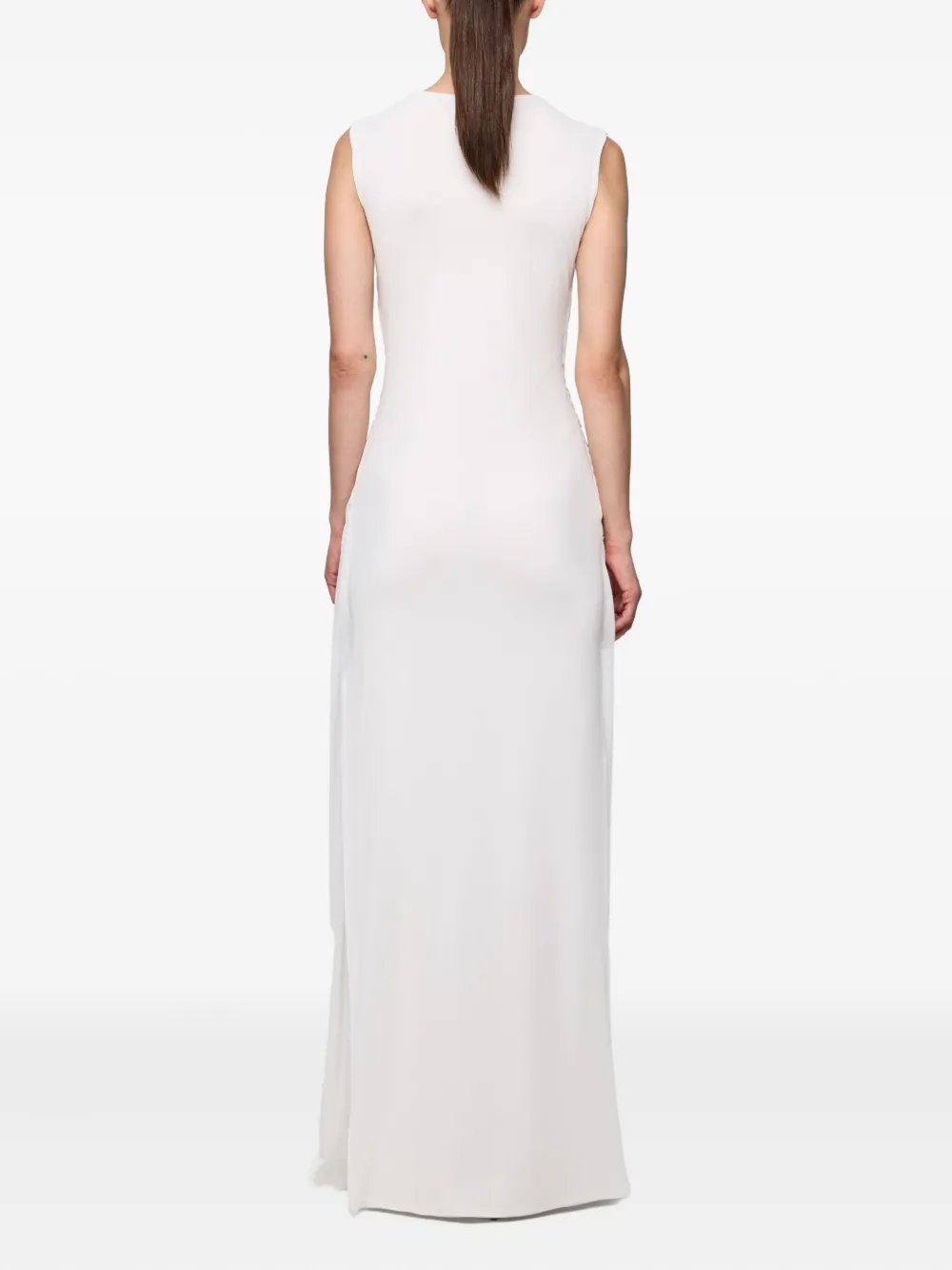 pleated sleeveless maxi dress