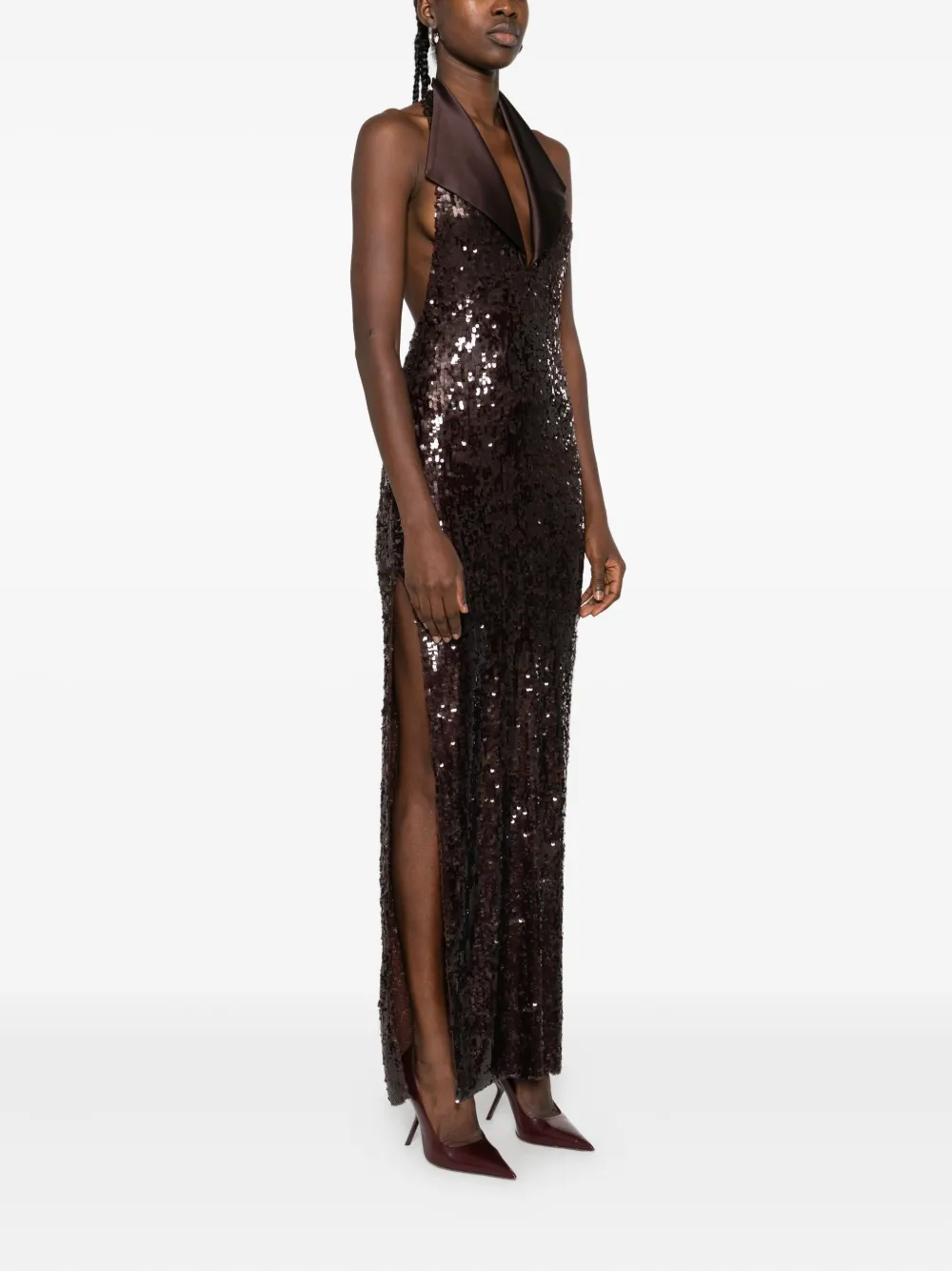 Atu Body Couture halterneck sequin midi dress Bruin