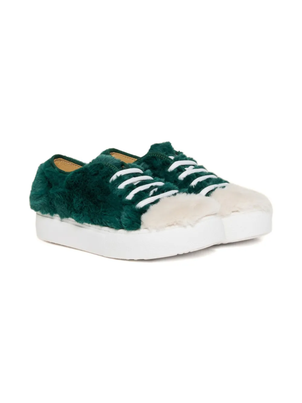 Marni Kids faux-fur lace-up sneakers - Groen