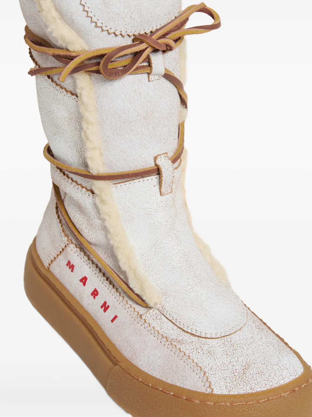 Marni Lace-up Shearling Boots In White