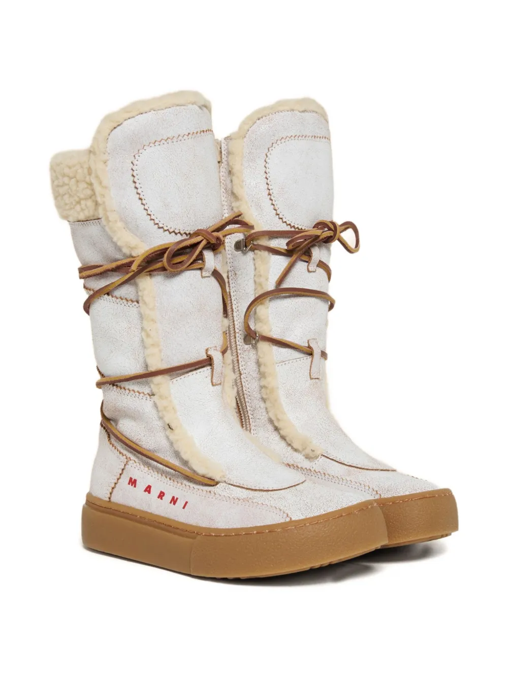 Marni Lace-up Shearling Boots In White