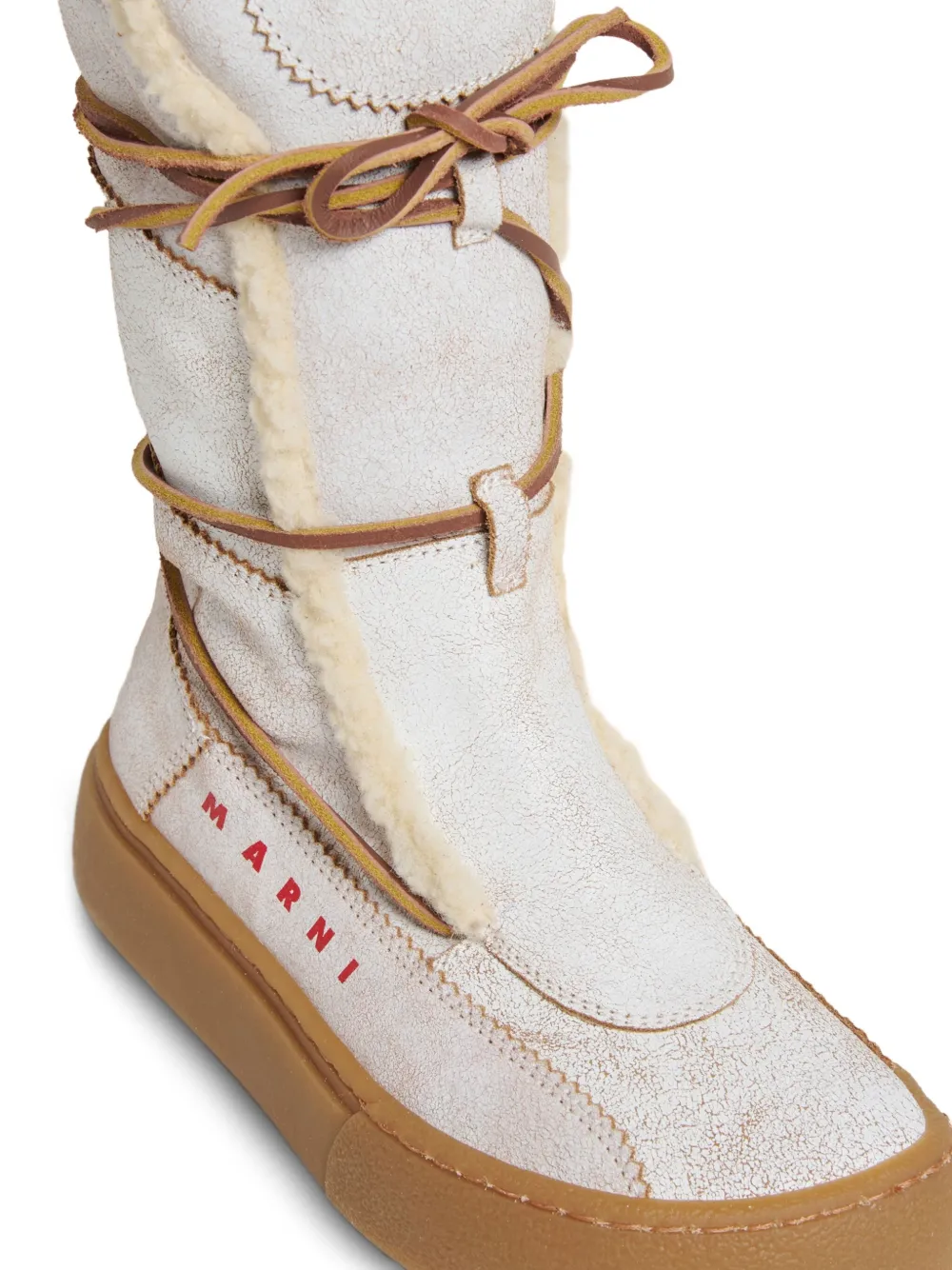 Marni Kids lace-up shearling boots White