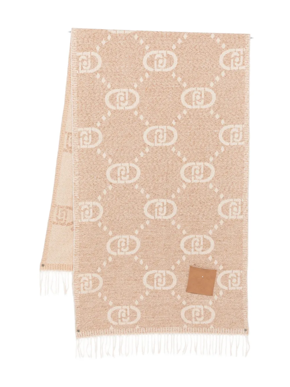 Liu •jo Logo-pattern Fringed Scarf In Neutral