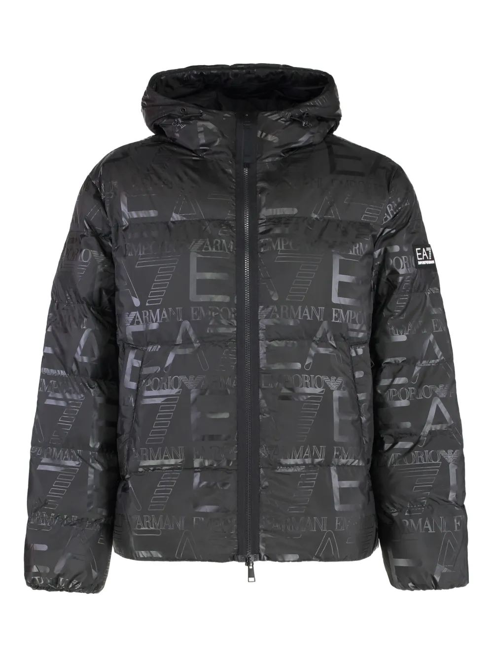 Ea7 Emporio Armani logo-print hooded down jacket Zwart