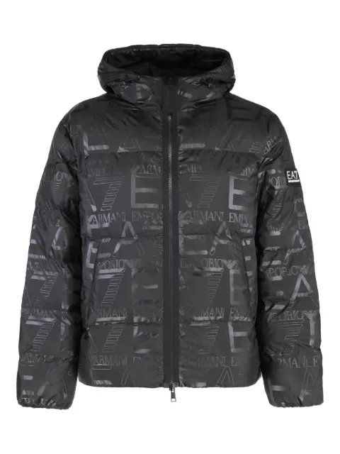 Ea7 Emporio Armani logo-print hooded down jacket