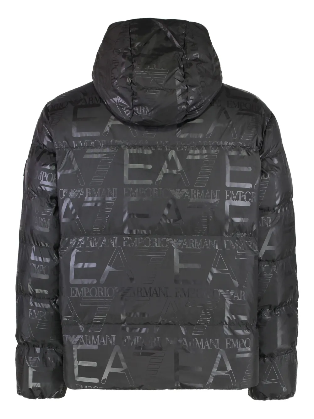 Ea7 Emporio Armani logo-print hooded down jacket Zwart