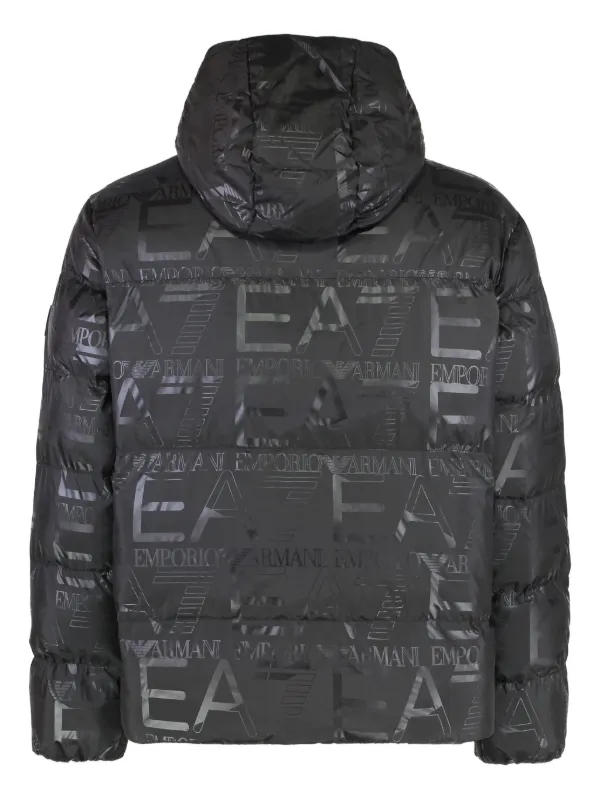 Ea7 Emporio Armani logo-print Hooded Down Jacket Black FARFETCH IN