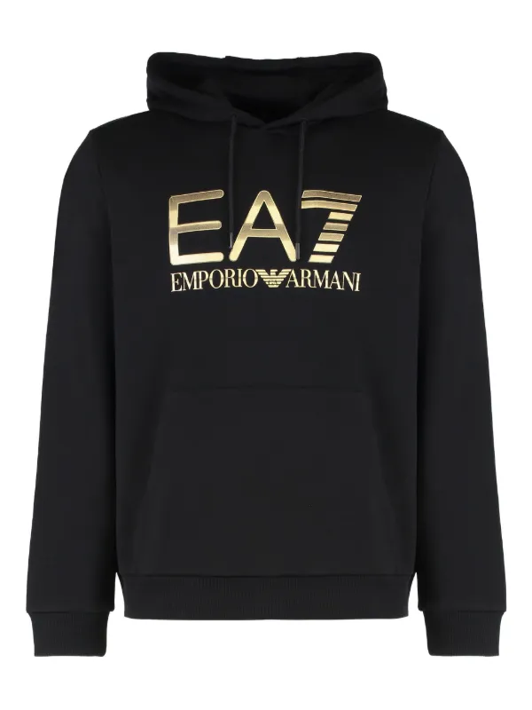 Ea7 Emporio Armani Logo Cotton Hoodie Black FARFETCH GE