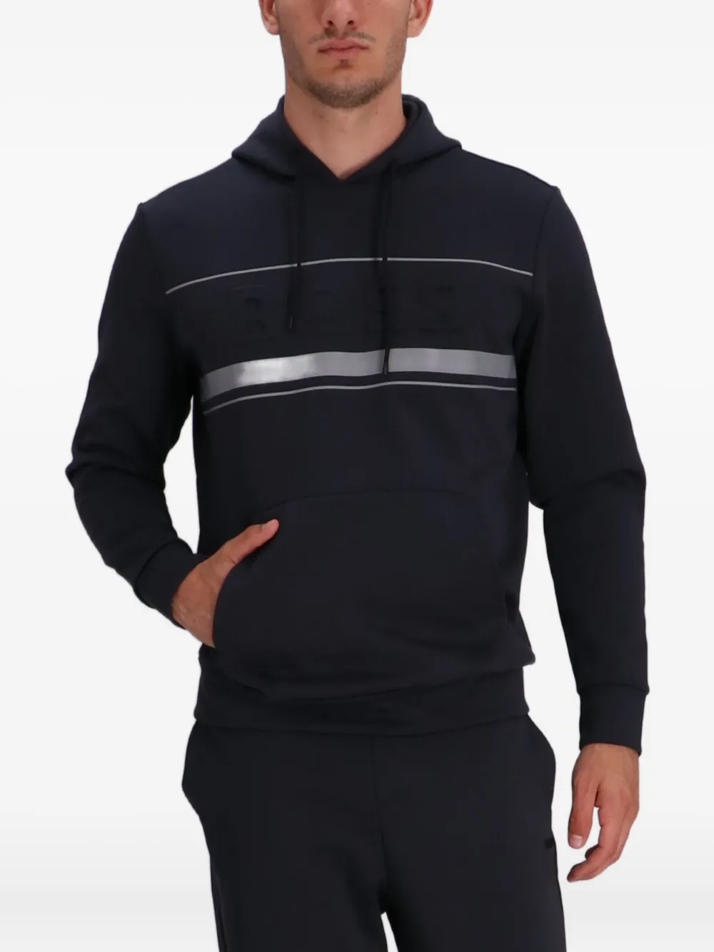 BOSS Sweater met logoband en capuchon Zwart