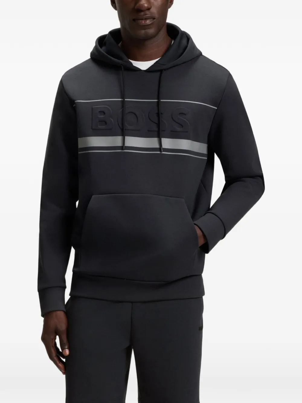 BOSS Sweater met logoband en capuchon Zwart