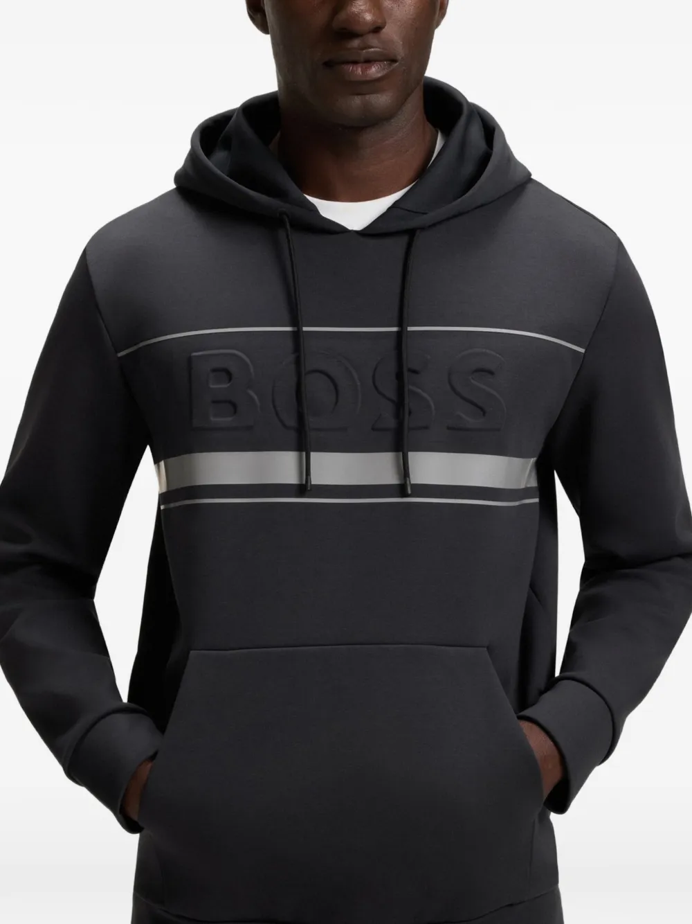 BOSS Sweater met logoband en capuchon Zwart
