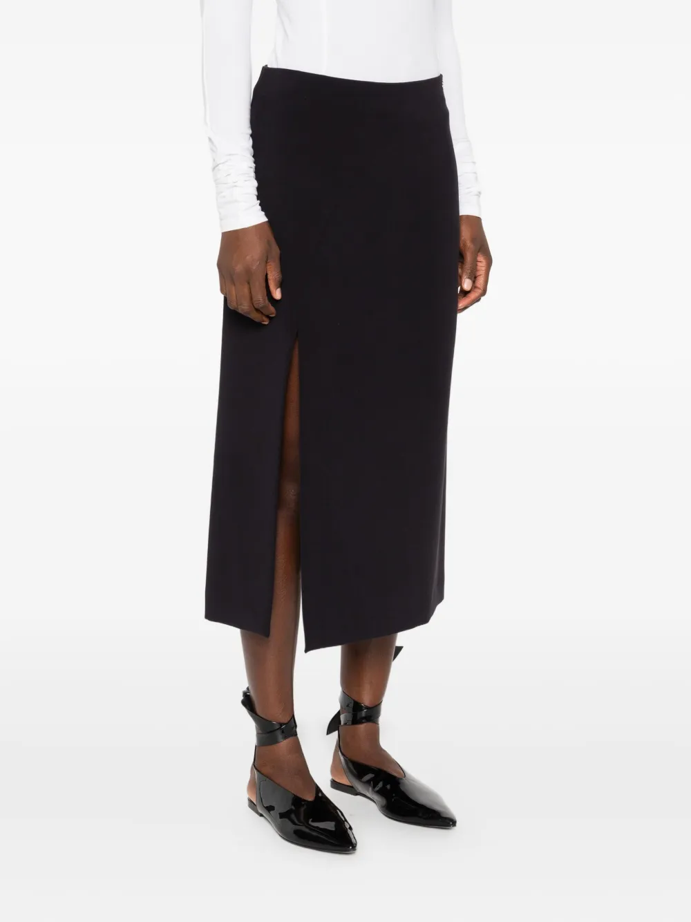 Ottod'ame Pleated Split Skirt In Black