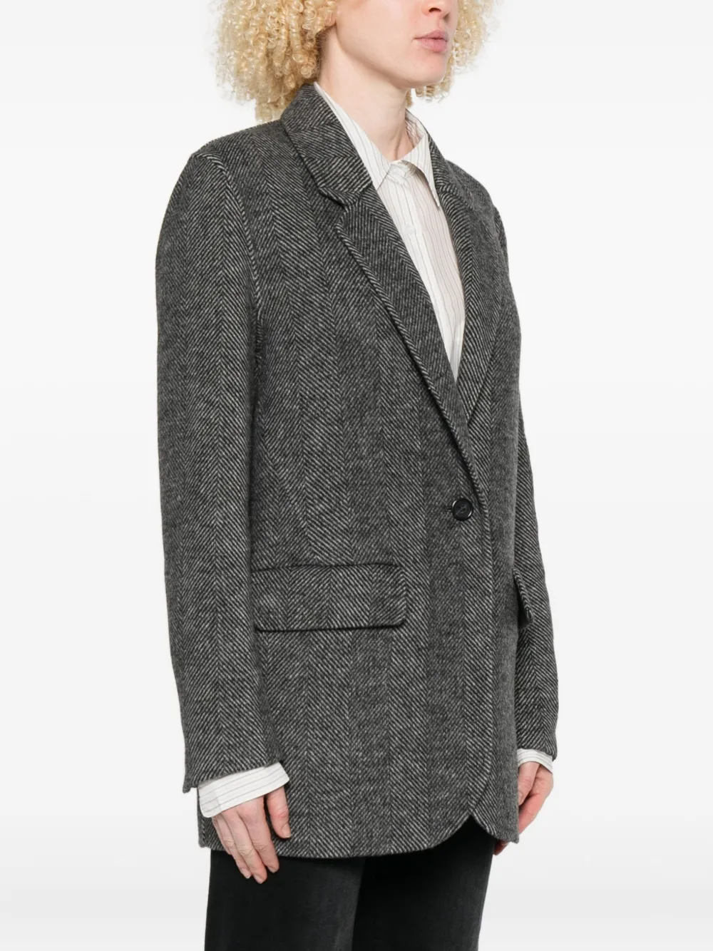 Ottod'Ame Blazer met visgraatpatroon Zwart