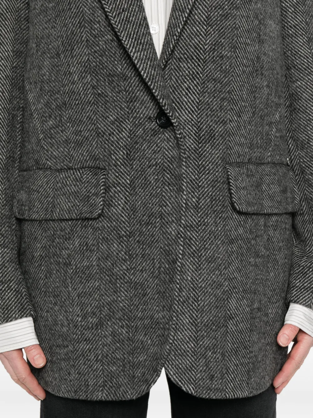 Ottod'Ame Blazer met visgraatpatroon Zwart