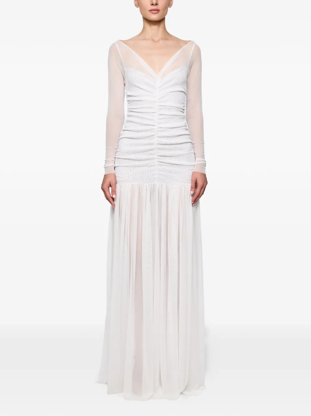 Atu Body Couture long-sleeve gathered maxi dress - White