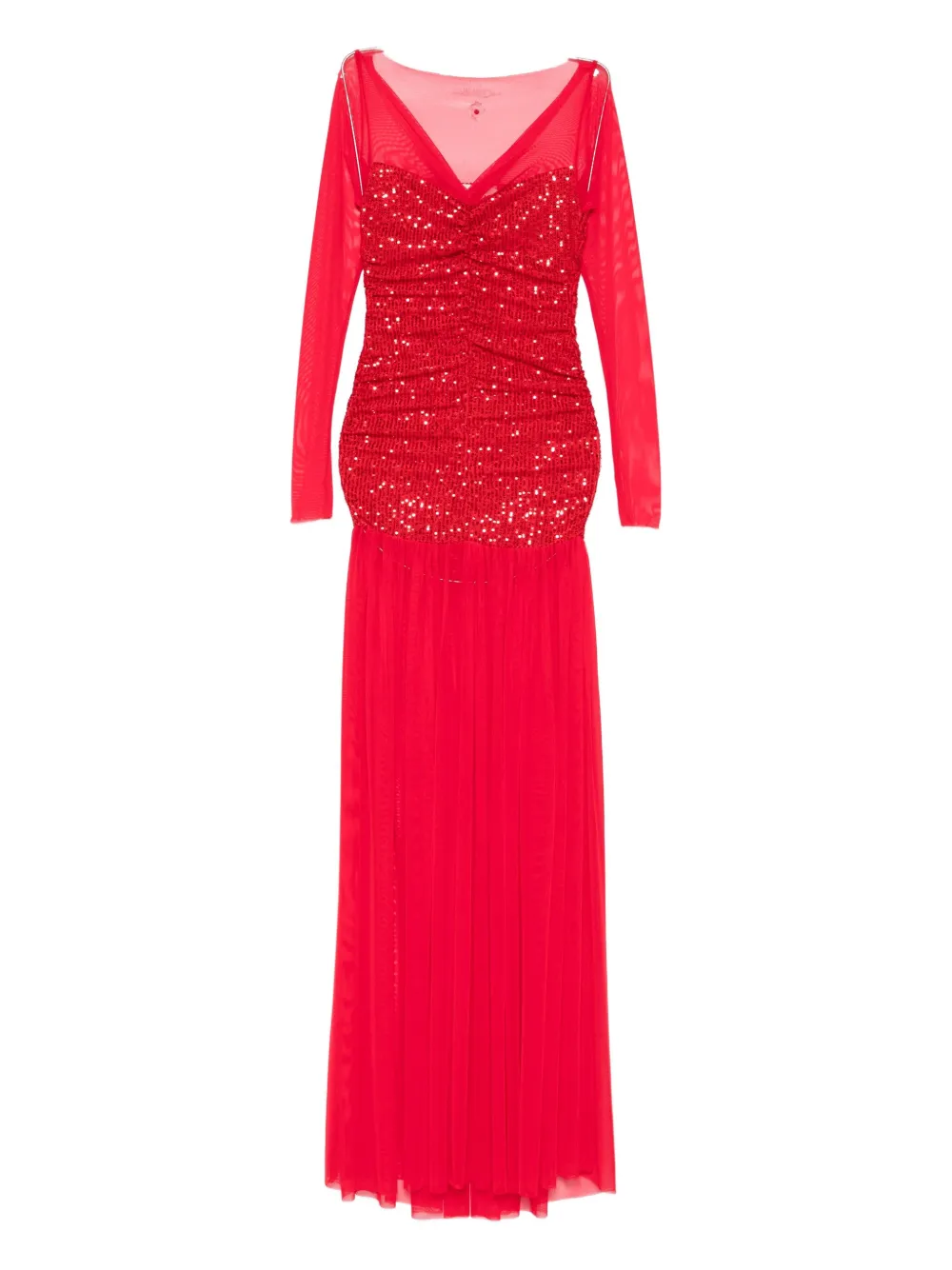 Atu Body Couture Sequin-embellished Mesh Maxi Dress In Red