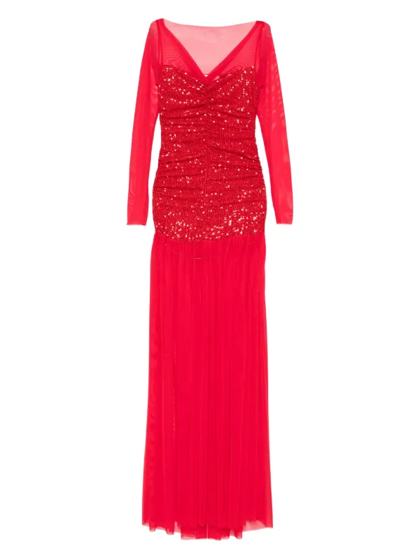 strapless open back dress Red and Orange Sequin and Mesh Dress main image 1