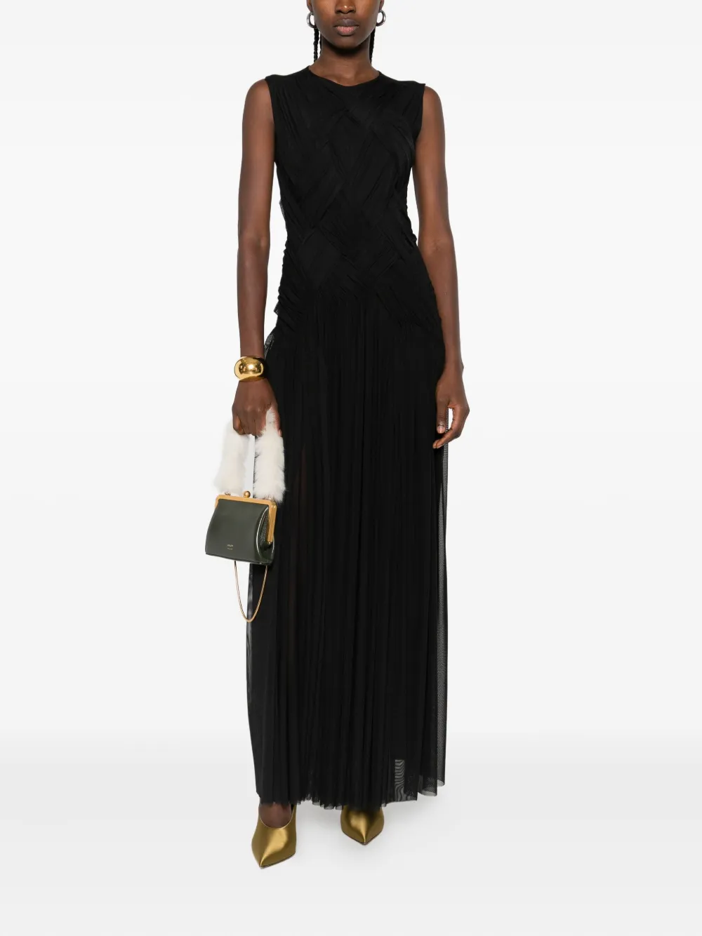 Atu Body Couture cross-panel pleated maxi dress - Zwart