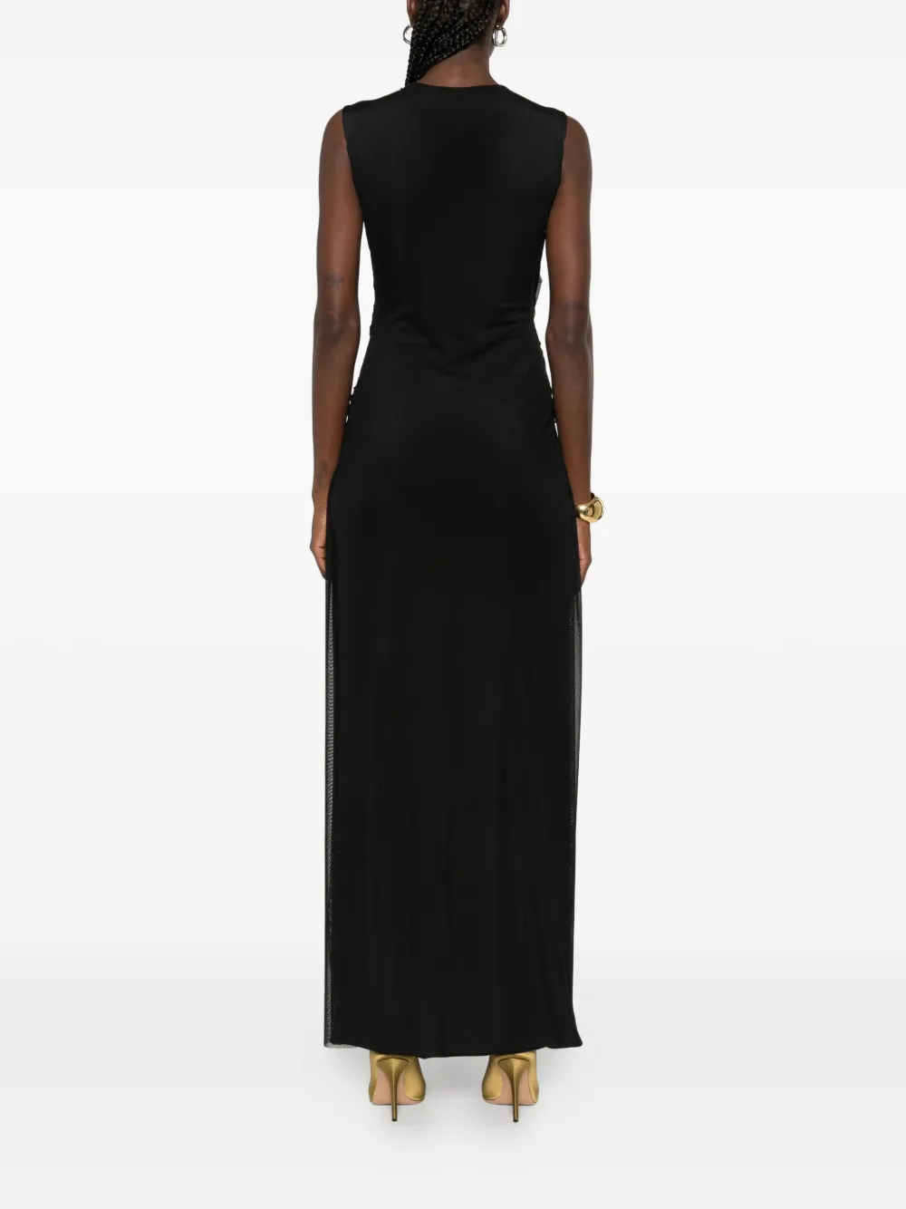 Atu Body Couture cross-panel pleated maxi dress Zwart