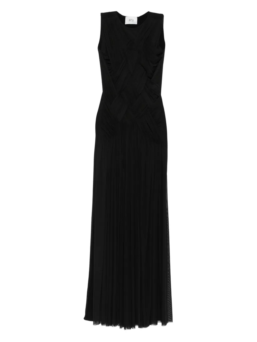 Atu Body Couture cross-panel pleated maxi dress Zwart