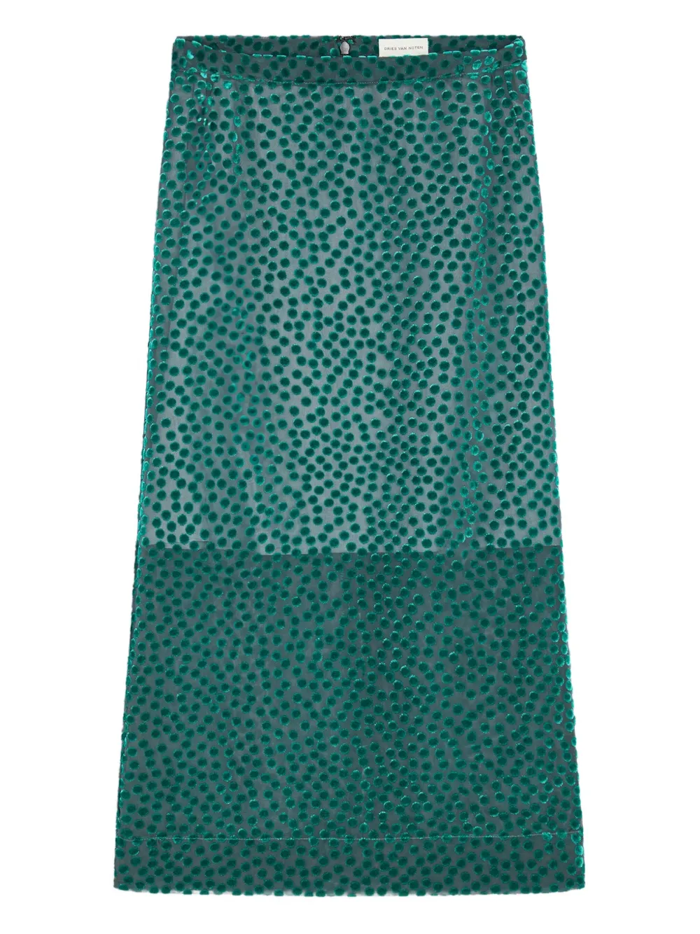 Dries Van Noten Devoré Spot-pattern Skirt In Green