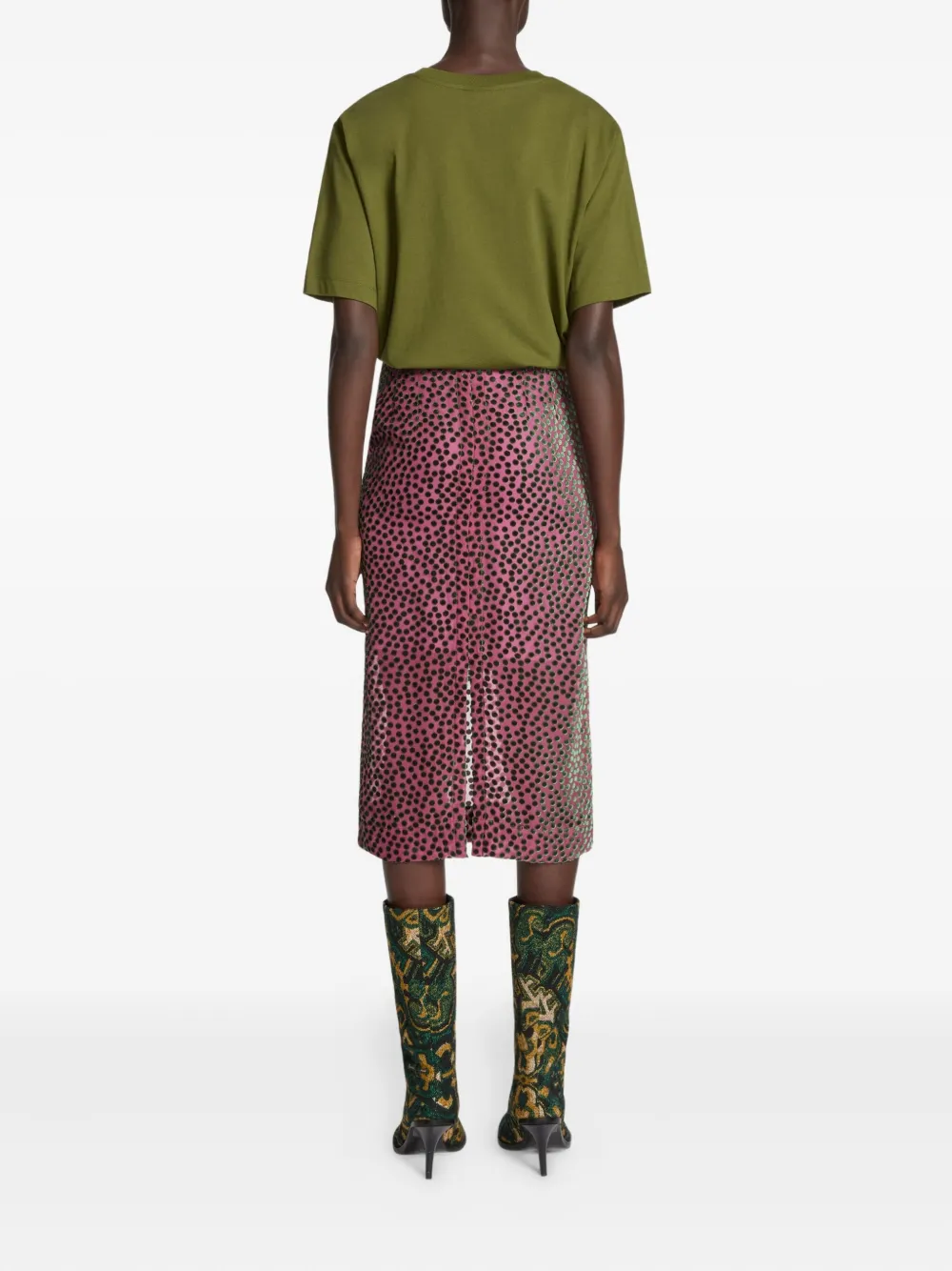 Dries Van Noten Devoré Polka-dot Midi Skirt In Animal Print