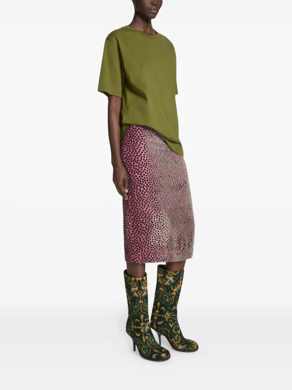 Dries Van Noten Devoré Polka-dot Midi Skirt In Animal Print