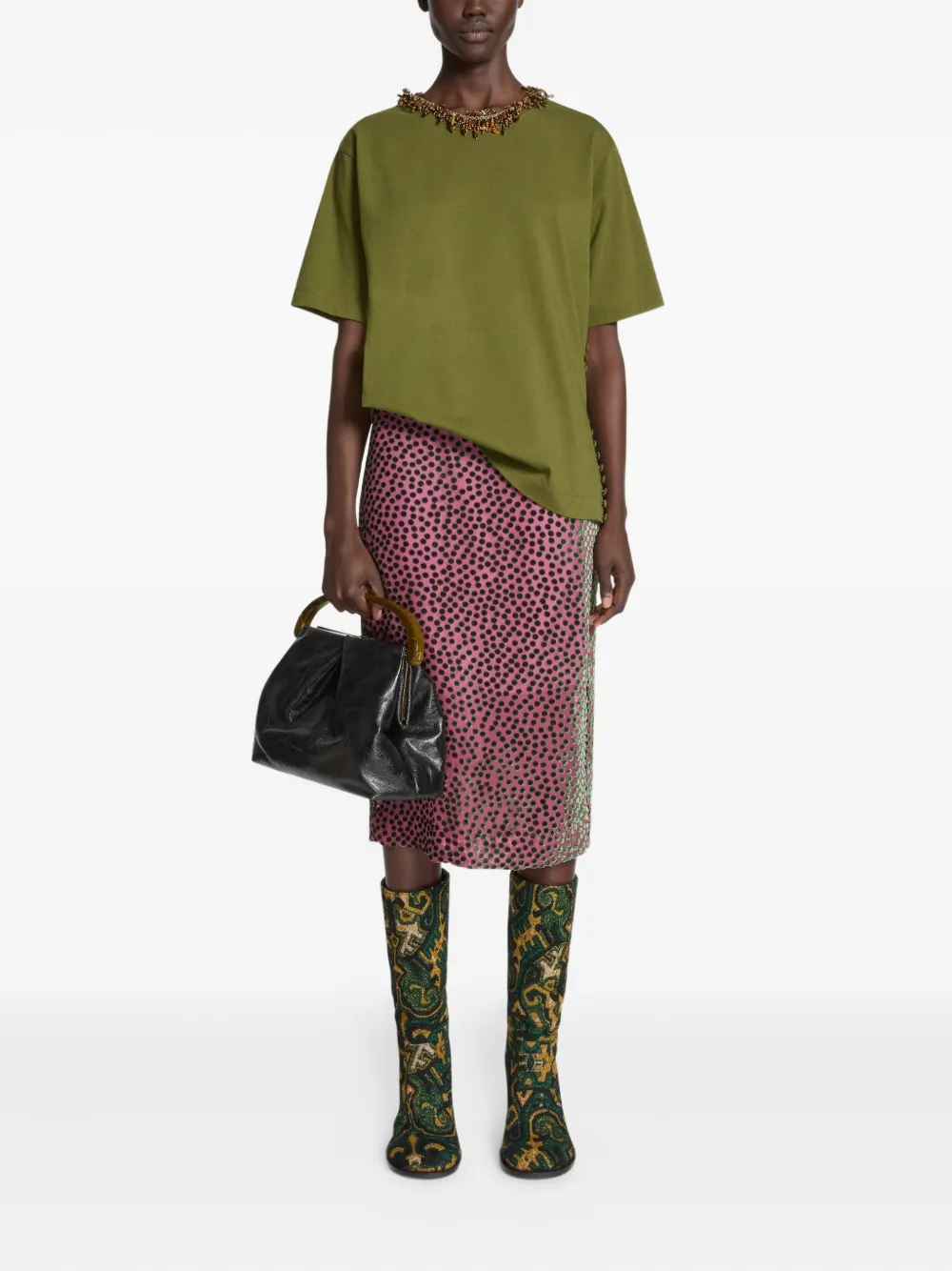 DRIES VAN NOTEN Devoré midi-rok met stippen - Roze