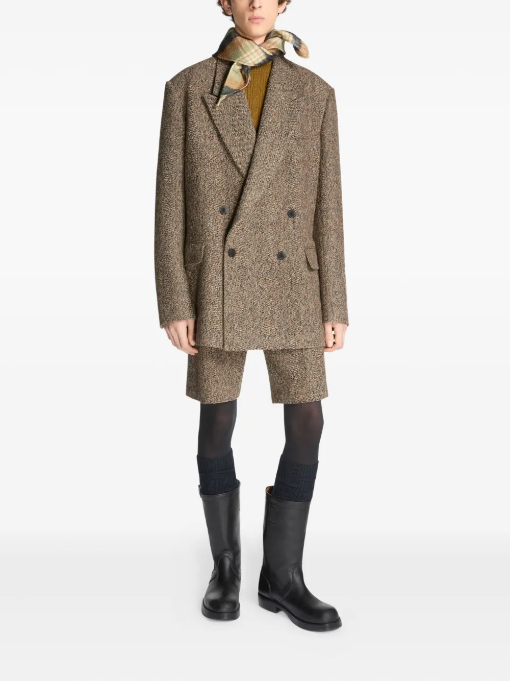 DRIES VAN NOTEN Geruite wollen bandana sjaal - Beige