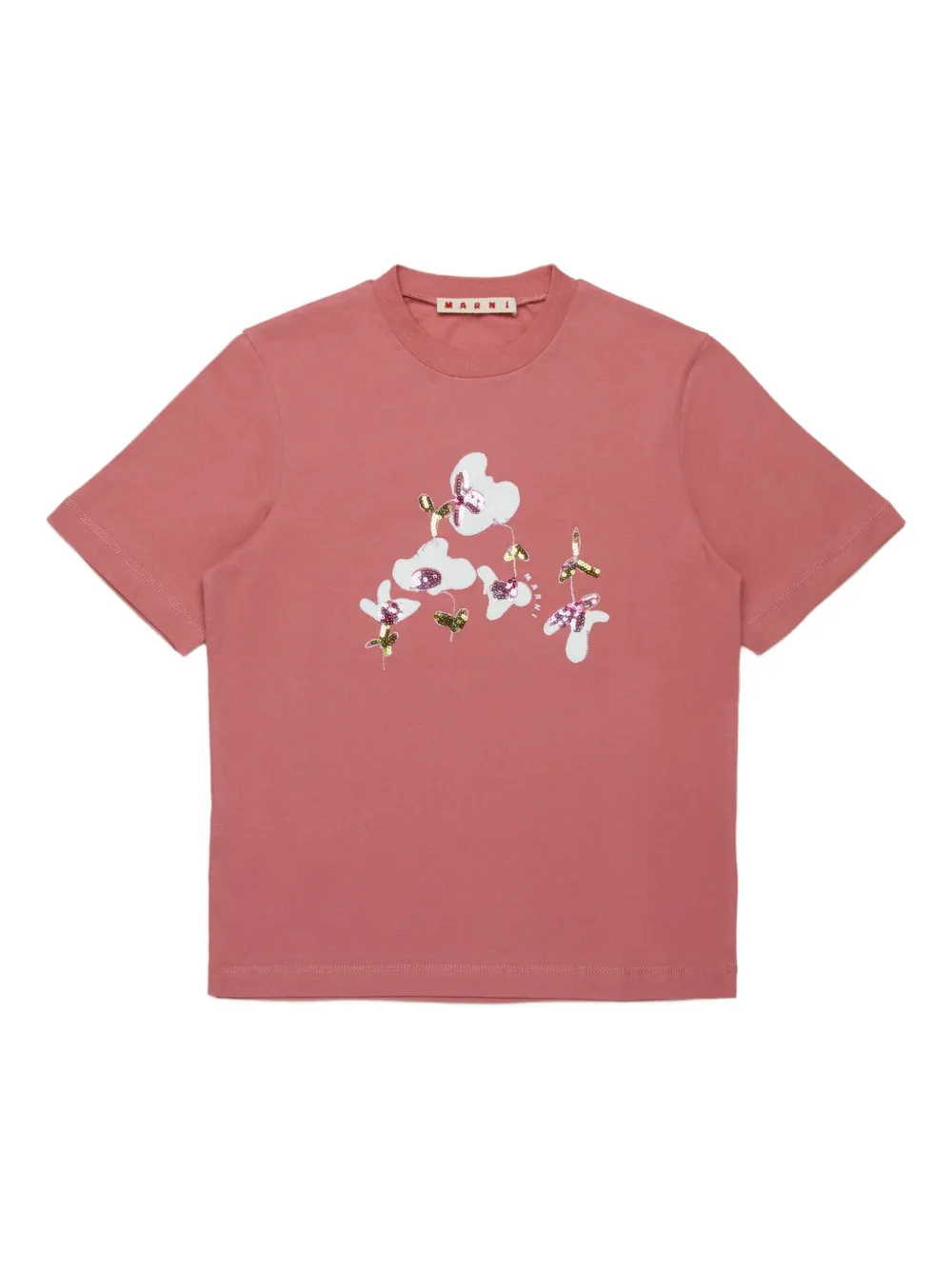 Marni T-shirt In Jersey Con Patch Floreali In Pink