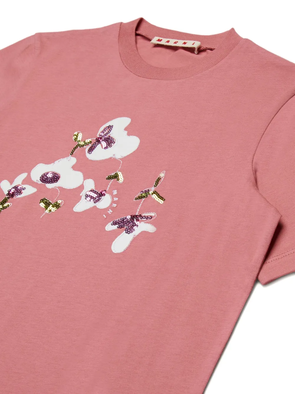 Marni T-shirt In Jersey Con Patch Floreali In Pink