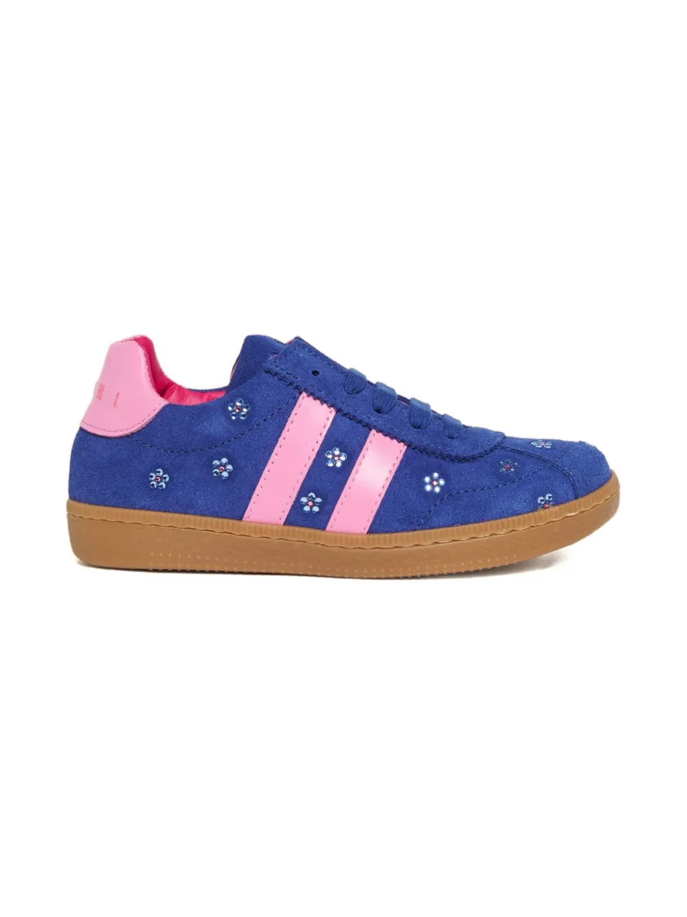 Marni Kids flower-embroidered stripe sneakers - Blauw