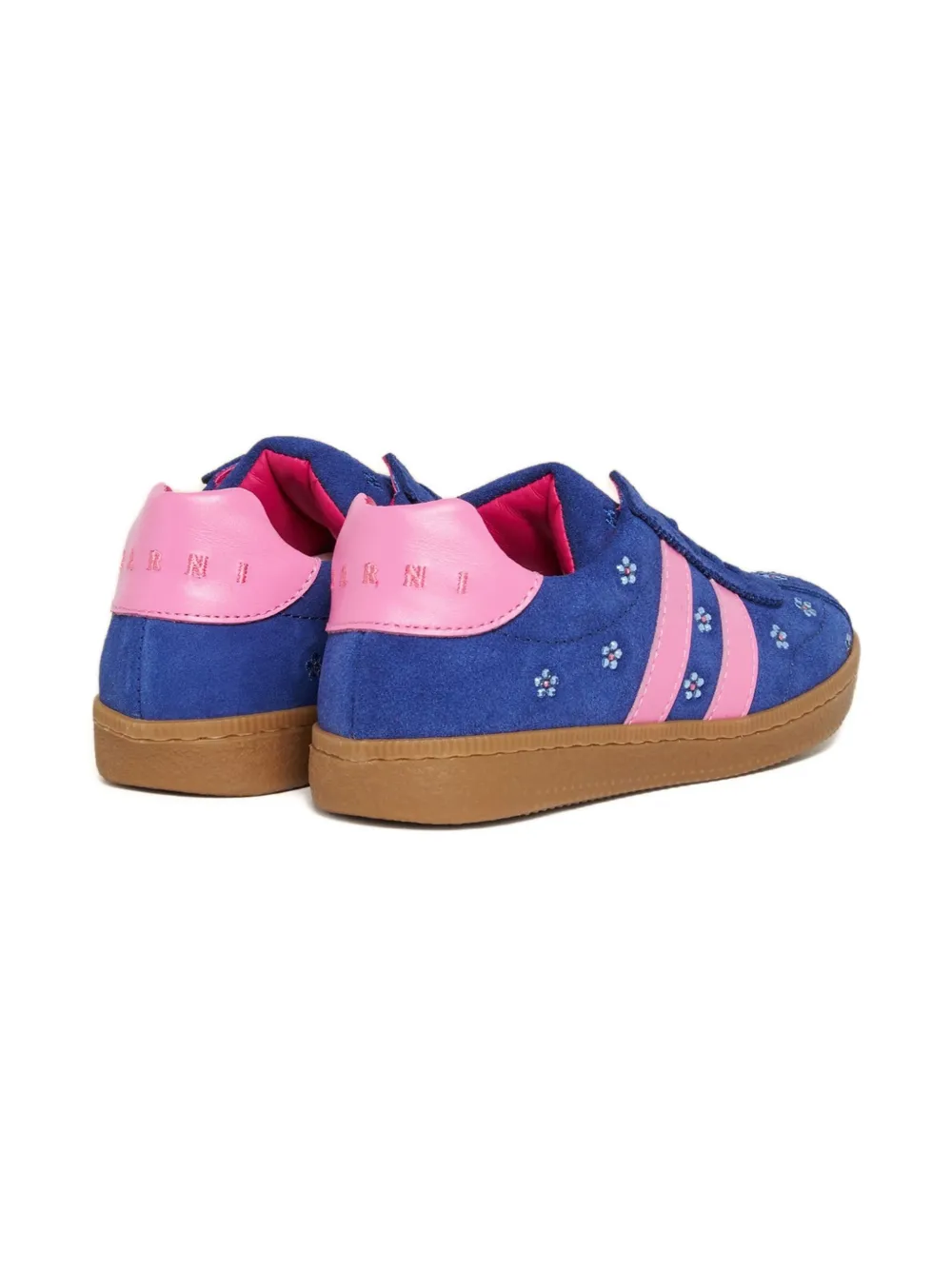 Marni Kids flower-embroidered stripe sneakers Blue