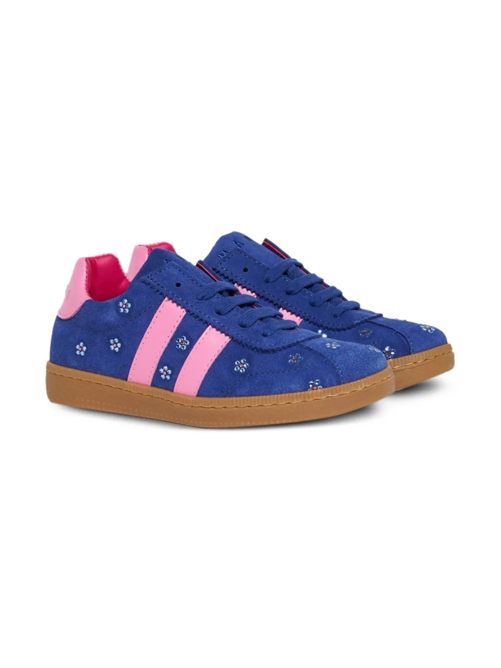 Marni Kids flower-embroidered stripe sneakers Blue