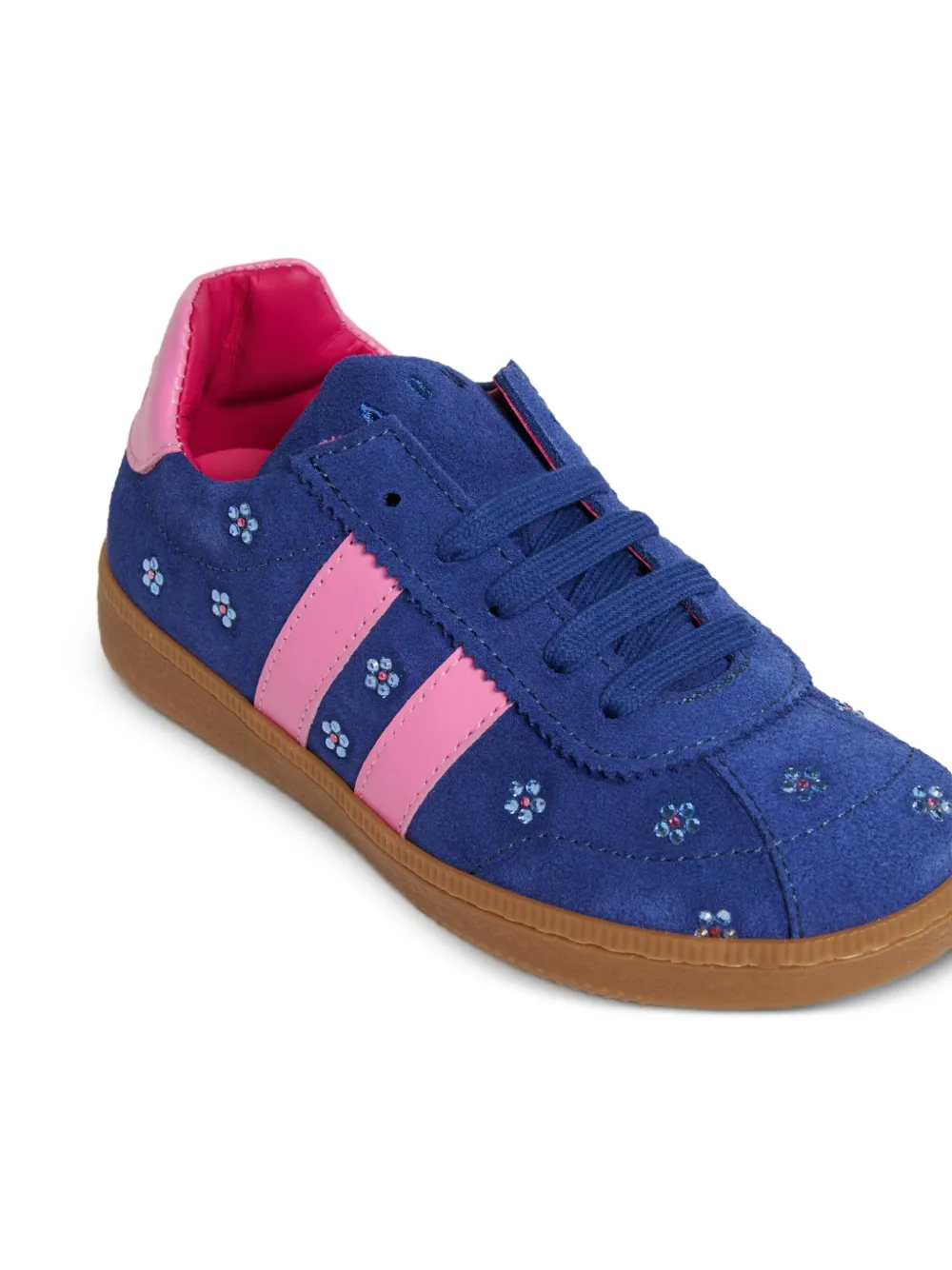 Marni Kids flower-embroidered stripe sneakers Blue